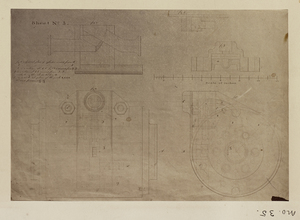 Plans numbered from 1 to 4 are details of Harsen's rock drill : with which the first experiments were made in the attempt to invent a successful rock drill for the Hoosac Tunnel 1864 Sheet 3