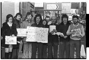 Sinn Fein protest meeting, Downpatrick. With placards saying "Support the hunger strikers in Portlaoise."