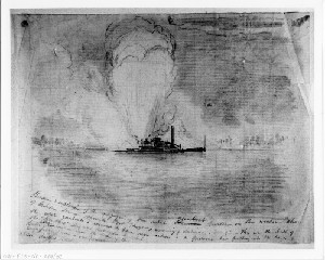 Burning and Explosion of the Rebel Gunboat Curlew, Croatan Sound