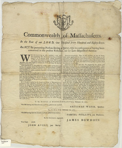 Commonwealth of Massachusetts : In the Year of our Lord One Thousand seven Hundred and Eighty-Seven. An Act for preventing Persons serving as Jurors who in consequence of having been concerned in the present Rebellion, are by Law disqualified therefor.