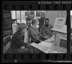Photographs of library instruction in Robert Frost Library, 1989 February