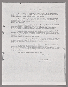 Amherst College faculty meeting minutes and Committe of Six meeting minutes 1946/1947