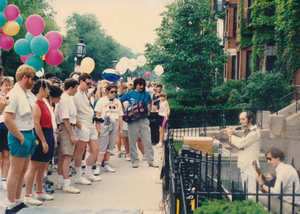 Walkers stop for break to listen to music during Walk for Life/AIDS walk