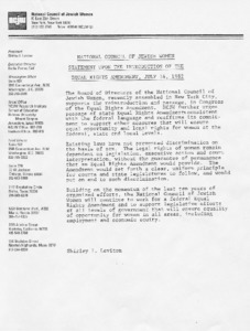 National Council of Jewish Women statement upon the introduction of the equal rights amendment, July 14, 1982