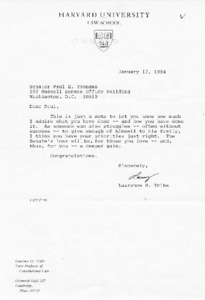 Letter from Laurence H. Tribe to Senator Paul E. Tsongas