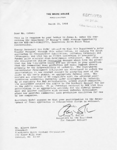 Letter to Mr. Cohen from Craig L. Fuller regarding Program Opportunity Notice, Innovative Point Focus Solar Concentrator