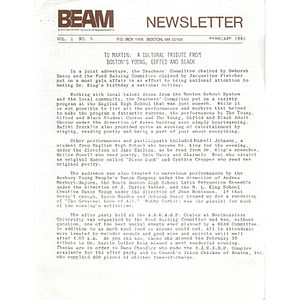 BEAM newsletter, Vol. 1 No. 5, February, 1981.
