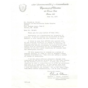 Letter, ACTION, July 23, 1974.