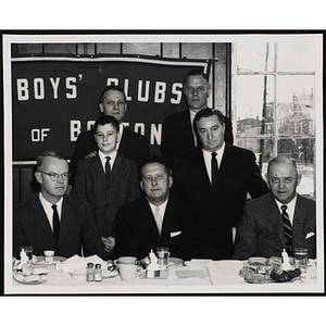 Group portrait of officers and an award winner at a Boys' Clubs of Boston awards event
