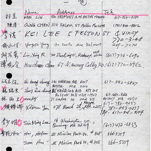 Registration list for an unidentified group or event of The Chinatown Coalition