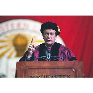 William F. Weld, former Governor of Massachusetts 1991-1997, delivering speech at commencement