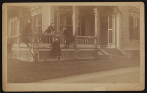 Rhoda and Alice Skillings playing tag on the porch of the Elisha Dillingham Bangs House, Central Green, Winchester, Mass., 1889
