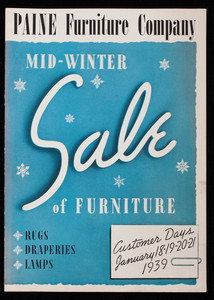 Paine Furniture Company mid-winter sale of furniture, rugs, draperies, lamps, Paine Furniture Company, 81 Arlington Street, Boston, Mass.