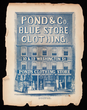 Advertisement, Pond's Clothing Store, 10 & 12 Washington Street, Boston, Mass.