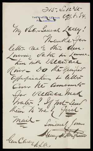 Henry Brigham to Thomas Lincoln Casey, October 8, 1894