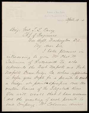 D. Gardiner Tyler to Thomas Lincoln Casey, April 13, 1894