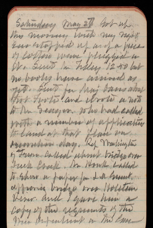 Thomas Lincoln Casey Notebook, May 1893-August 1893, 21, Saturday May 27