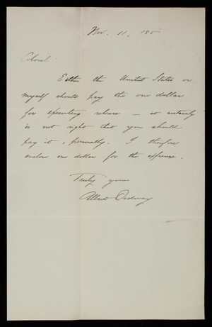 Albert Ordway to Thomas Lincoln Casey, November 11, 1885