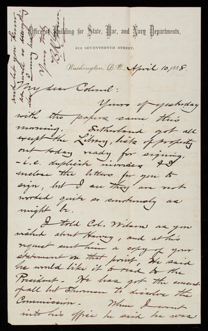 Bernard R. Green to Thomas Lincoln Casey, April 10, 1888