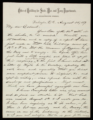 Bernard R. Green to Thomas Lincoln Casey, August 15, 1887