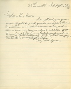 Letter from Benjamin Smith Lyman to John Thompson Morris