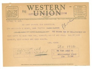 Telegram from Carl Henry to Edith Henry