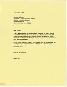 Letter from Mark H. McCormack to David Foster