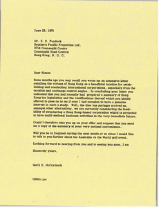 Letter from Mark H. McCormack to S. B. Pendock