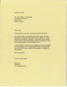 Letter from Mark H. McCormack to Gary Player