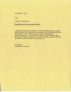 Memorandum from Mark H. McCormack concerning the Pennsylvania Gas Association