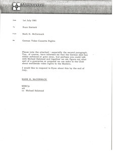 Memorandum from Mark H. McCormack to Buzz Hornett