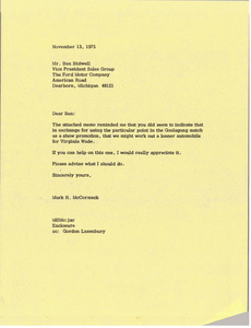 Letter from Mark H. McCormack to Ben Bidwell