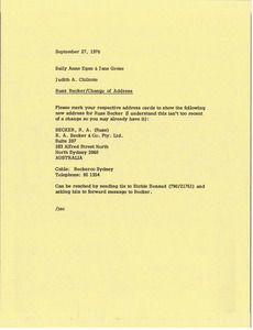 Memorandum from Judy A. Chilcote to Sally Anne Egan and Jane Grose