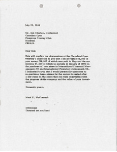 Letter from Mark H. McCormack to Bob Charles