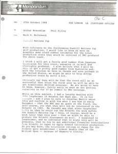 Memorandum from Mark H. McCormack to Arthur Rosenblum and Phil Pilley