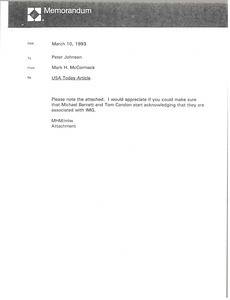 Memorandum from Mark H. McCormack to Peter Johnson