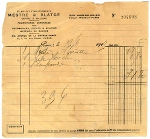 Receipt from automotive supply shop