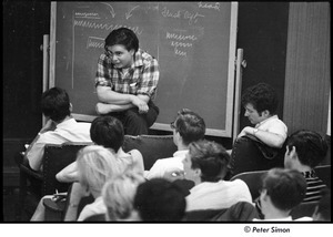 United States Student Press Association Congress: Phillip Semas speaking, Marshall Bloom seated to his right