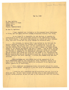 Letter from W. E. B. Du Bois to World Peace Council