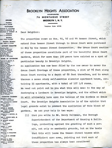 Circular letter from Brooklyn Heights Association to W. E. B. Du Bois