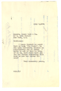 Letter from W. E. B. Du Bois to Henry Holt and Company