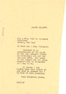 Letter from W. E. B. Du Bois to Mr. & Mrs. Joel E. Spingarn