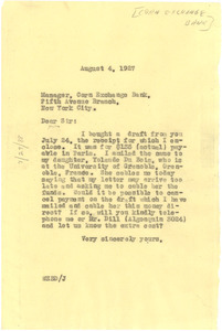 Letter from W. E. B. Du Bois to Corn Exchange Bank