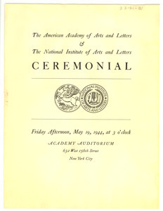 American Academy of Arts and Letters Ceremonial and Exhibition program