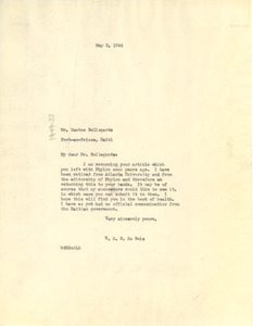 Letter from W. E. B. Du Bois to Dantes Bellegarde