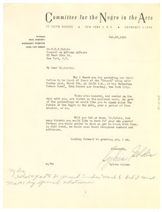 Letter from Committee for the Negro in the Arts to W. E. B. Du Bois