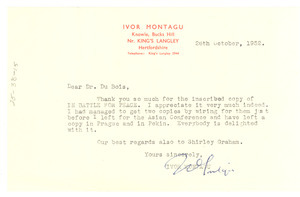 Letter from Ivor Montagu to W. E. B. Du Bois