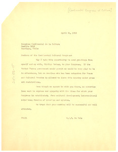 Letter from W. E. B. Du Bois to Members of the Continental Cultural Congress