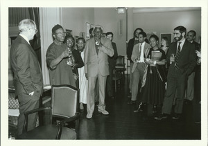 Chinua Achebe addresses a group