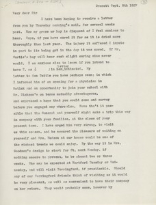Transcript of letter from Reverend Epaphras Goodman to Erasmus Darwin Hudson
